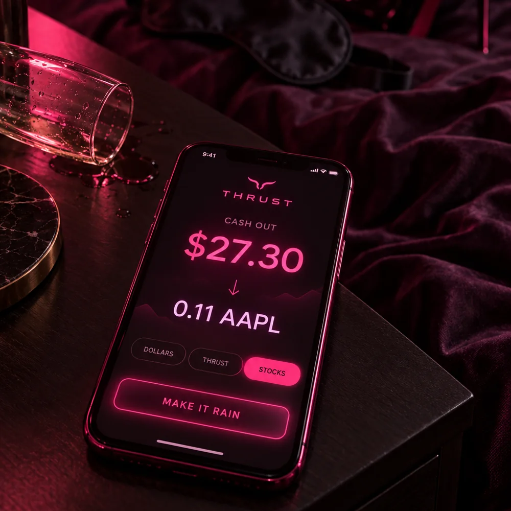 The Thrust cash-out screen: $27.30 converting to 0.11 AAPL